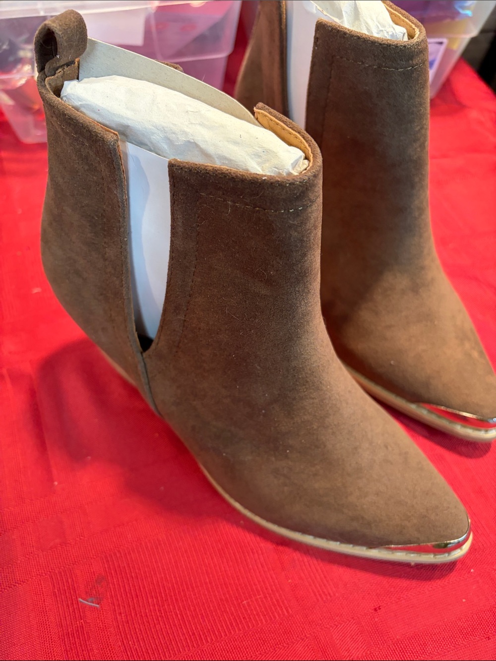 Brown Suede Pointed Toe Ankle Boots - Women